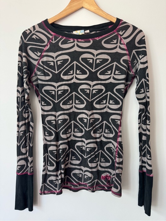 Roxy Tops - roxy vintage y2k heart all over print thermal top grunge alt fairygrunge rib